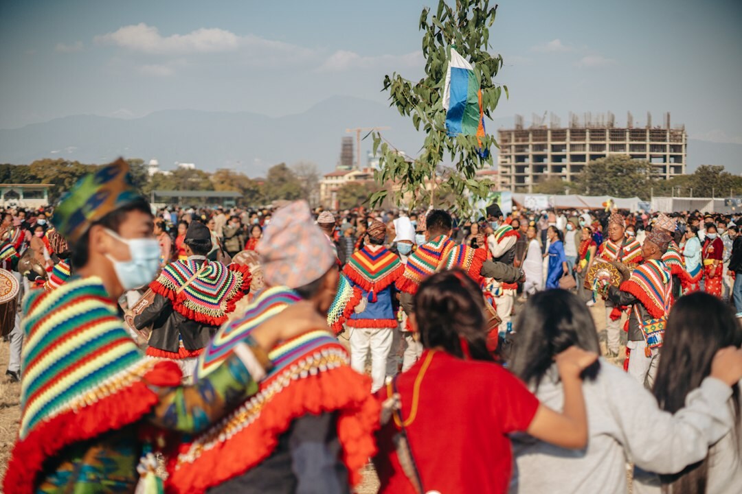 Group of Chilean people gathered at an outdoor community event