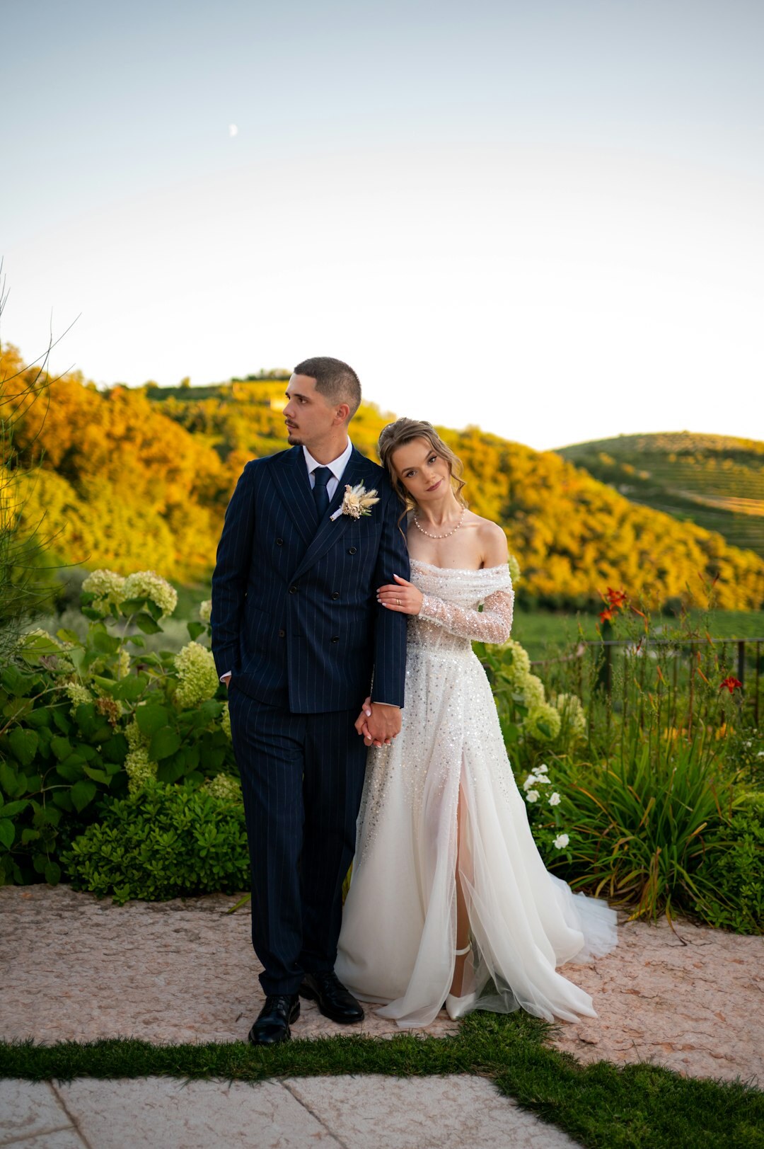 couple walking in vineyard